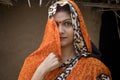 Portrait indian woman in sari at village