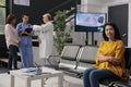 Portrait of injured woman waiting to attend checkup visit Royalty Free Stock Photo