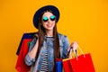 Portrait inspired cute charming nice person shopaholic black friday concept free time vacation positive cheerful