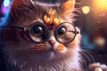 Portrait of intelligent cat in glasses, ai illustration