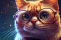 Portrait of intelligent cat in glasses, ai illustration