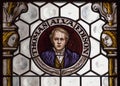 Portrait of inventor Thomas Alva Edison on stained-glass window indide New Town Hall. Munich