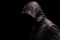 Portrait of Invisible man in the hood on black background Royalty Free Stock Photo