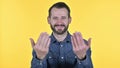 The Portrait of Inviting Young Man, Yellow Background