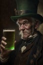 Portrait of an Irishman in green hat with glass of beer in hand. St. Patrick& x27;s Day Celebration. Generative AI