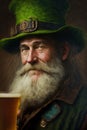 Portrait of an Irishman in green hat with glass of beer in hand. St. Patrick& x27;s Day Celebration. Generative AI Royalty Free Stock Photo