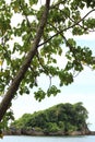 The island behind the green trees and the beach Royalty Free Stock Photo