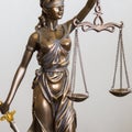 Portrait Justitia figure with blindfold, sword and balance