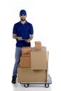 Italian courier using a digital tablet on studio Royalty Free Stock Photo