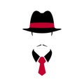 Portrait of Italian man in black vintage hat and red tie. Royalty Free Stock Photo