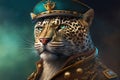portrait of jaguar dressed as a sea captain at the helm