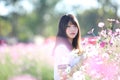 Portrait of Japanese school girl uniform with cosmos flower