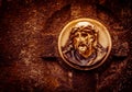 Passion portrait of Jesus on an old grave stone Royalty Free Stock Photo