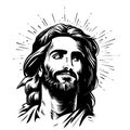 Portrait of Jesus sketch hand drawn in doodle style Vector illustration
