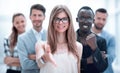 Portrait of joyful business team against a white background