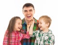 Portrait of joyful father with his son and daughter Royalty Free Stock Photo