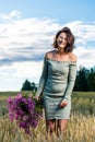 Portrait joyful young woman brunette