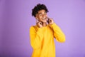 Portrait of joyous african american man with stylish afro hairdo