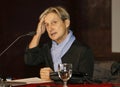 Portrait of Judith Butler during a conference. .