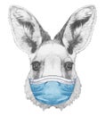 Portrait of Kangaroo with a face mask. Hand-drawn illustration.