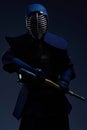 Portrait of a kendo fighter with shinai Royalty Free Stock Photo