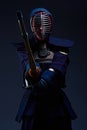 Portrait of a kendo fighter with shinai Royalty Free Stock Photo