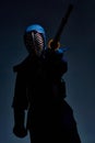 Portrait of a kendo fighter with shinai Royalty Free Stock Photo