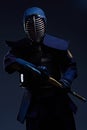 Portrait of a kendo fighter with shinai Royalty Free Stock Photo