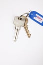 Keys with key ring tag on white background Royalty Free Stock Photo