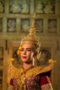 Portrait of Khon or traditional Thai classic masked from the Ramakien with man wear beautiful traditional cloths and Thai