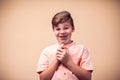 A portrait of kid boy holding magnifier. Children and knowlage concept Royalty Free Stock Photo