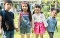 Portrait of kids with bag ready go to school students with backpacks. Royalty Free Stock Photo