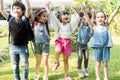 Portrait of kids with bag ready go to school students with backpacks. Royalty Free Stock Photo