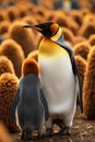 Portrait of a King penguin, King Penguin with chicks
