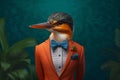 Portrait of a Kingfisher dressed in a formal business suit
