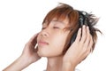 Portrait of Korean teenager enjoying music