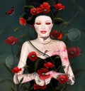 Portrait of a lady with amazing floral tattoo and surreal poppies