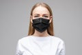 Young woman is wearing medical face mask