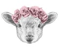 Portrait of Lamb with floral head wreath.