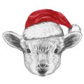 Portrait of Lamb with Santa Hat.
