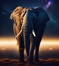 Portrait of large elephant at night, generative ai
