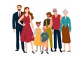 Portrait of large family. Mother, father, children, grandmother, grandfather.