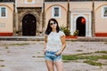 Portrait of Latin woman excited and cheerful in charming face expression, mexican girl in Mexico city