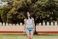 Portrait of Latin woman excited and cheerful in charming face expression, mexican girl in Mexico city Royalty Free Stock Photo