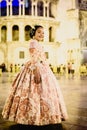 Portrait of a latina fallera girl wearing the traditional valencian costume of Fallas Royalty Free Stock Photo