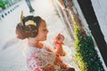 Portrait of a latina fallera girl wearing the traditional valencian costume of Fallas Royalty Free Stock Photo