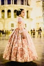 Portrait of a latina fallera girl wearing the traditional valencian costume of Fallas Royalty Free Stock Photo