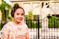 Portrait of a latina fallera girl wearing the traditional valencian costume of Fallas Royalty Free Stock Photo