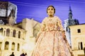 Portrait of a latina fallera girl wearing the traditional valencian costume of Fallas Royalty Free Stock Photo