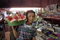 Portrait of Latino boy selling water melons Royalty Free Stock Photo